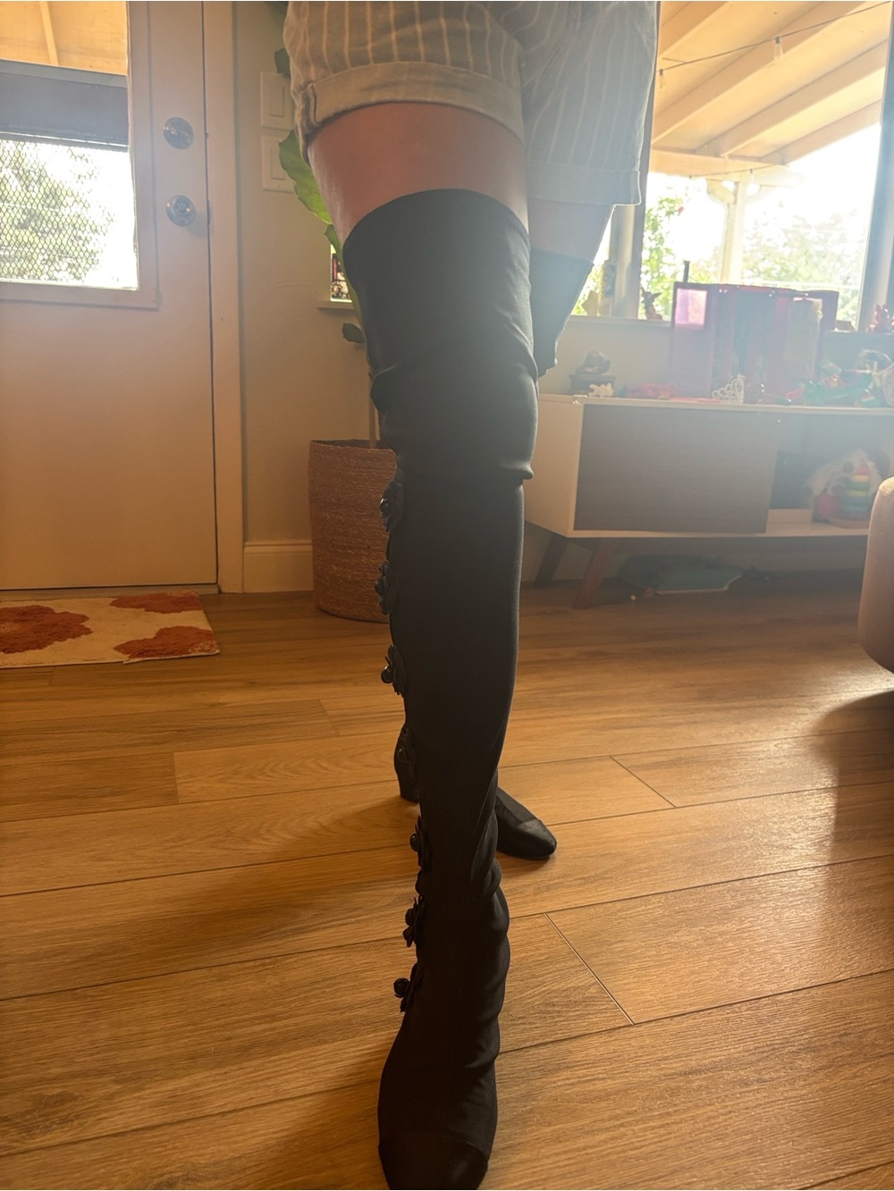 Chanel Camellia Flower Boots -thigh, highs black signature